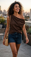 Blusa Marrom Ombro Caído