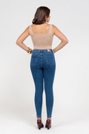 Calça Skinny Jeans Feminina Bi-stretch Cintura Alta Escura Rocksham