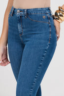 Calça Skinny Jeans Feminina Bi-stretch Cintura Alta Escura Rocksham