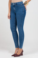 Calça Skinny Jeans Feminina Bi-stretch Cintura Alta Escura Rocksham