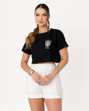 Cropped Brasil Brasão Bordado no Bolso