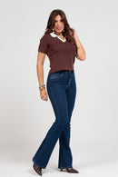 Calça Flare Jeans Feminina Índigo Escuro