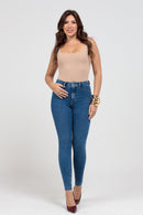 Calça Skinny Jeans Feminina Bi-stretch Cintura Alta Escura Rocksham