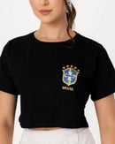 Cropped Brasil Brasão Bordado no Bolso